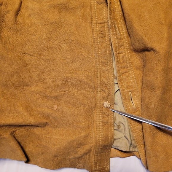 Vintage Robert Lewis Idea Heavy Leather Jacket Tan Distressed Men's Size 40 - Picture 11 of 16